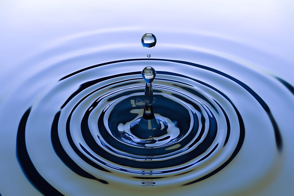 Water droplet making ripples in water